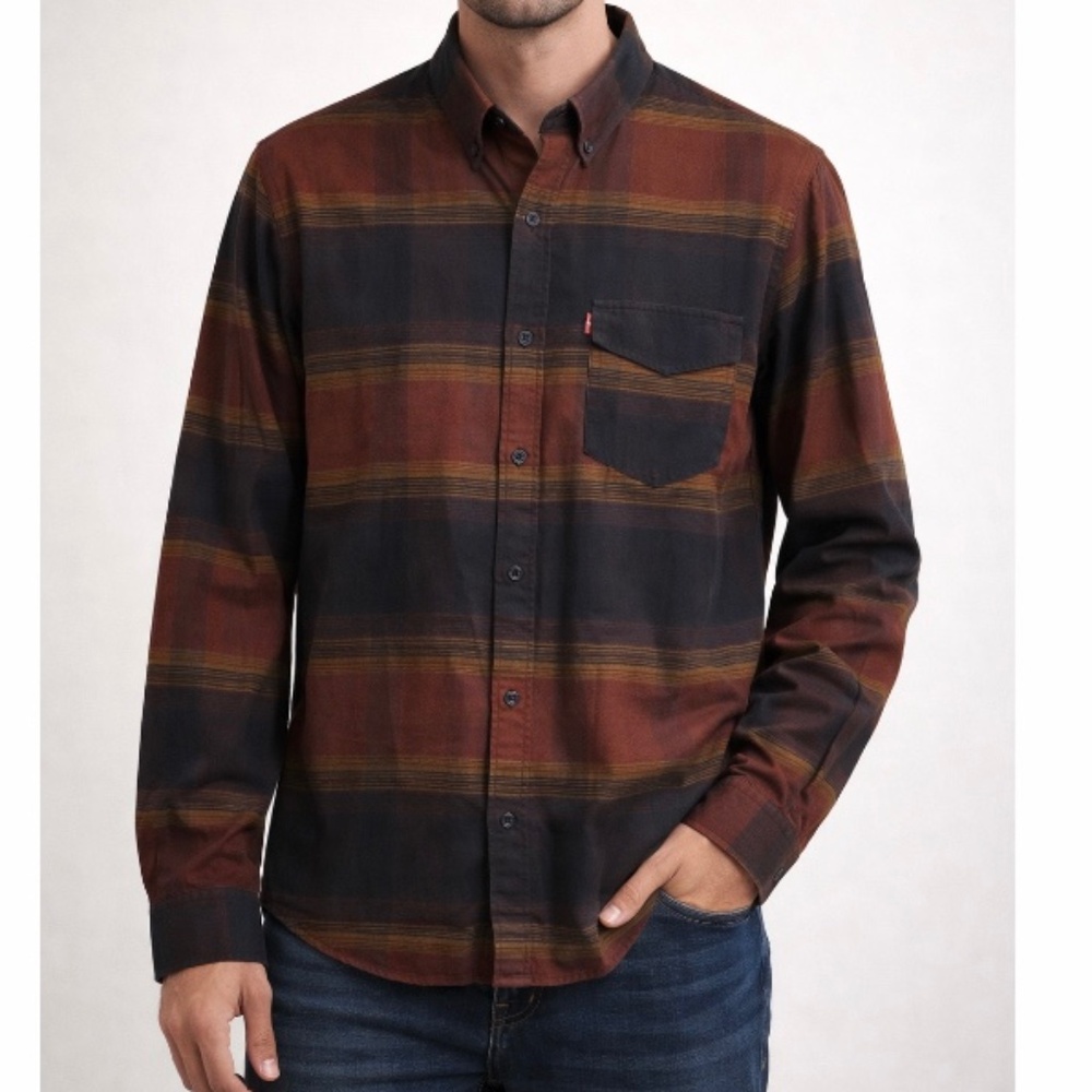 Levi’s Classic Mens Plaid Long Sleeve Button-Up Shirt Large